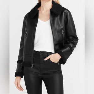 Express Shearling Collar Faux Leather Jacket, sz M